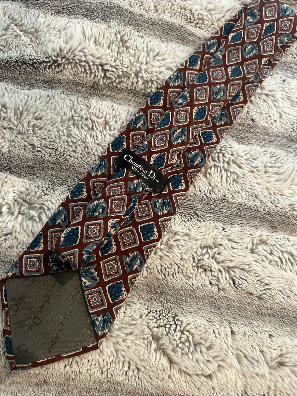 Christian Dior Men's Burgundy Patterned Silk Tie